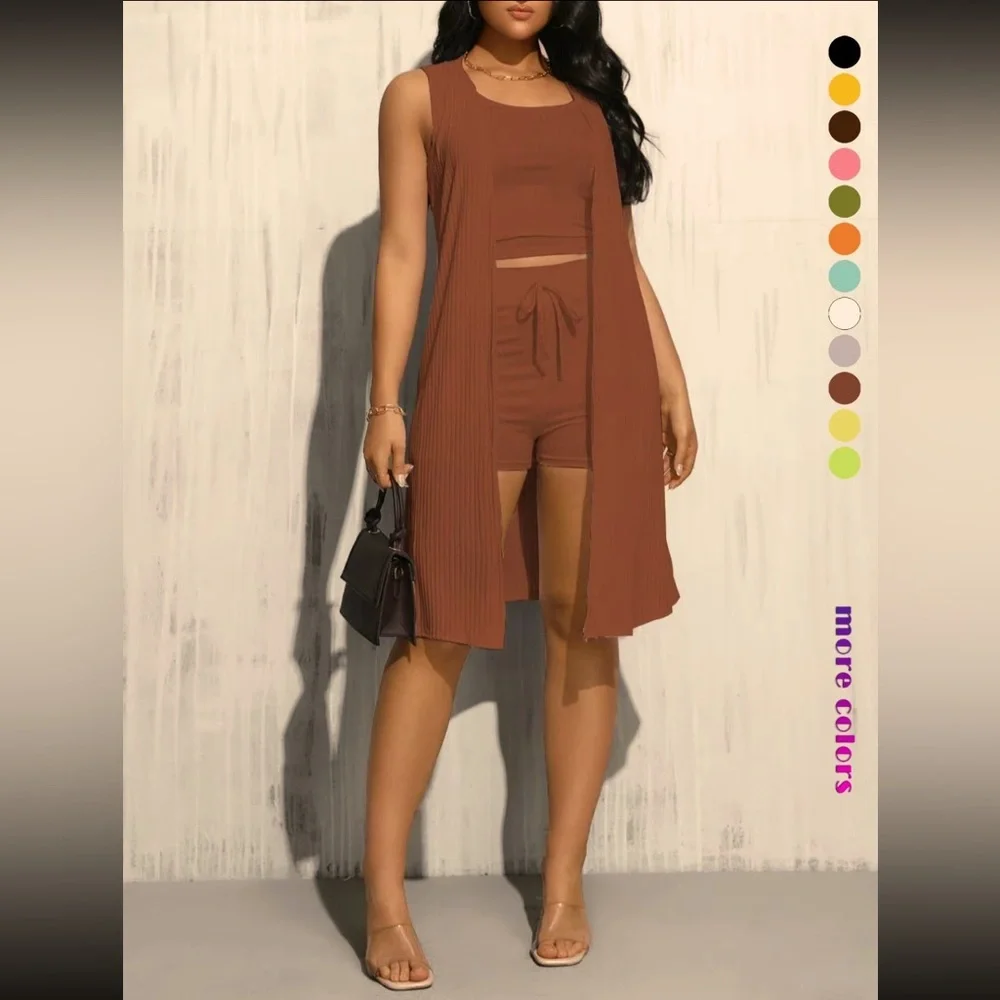 Loungewear 3 piece Set Top Shorts Duster Boutique New Comfy Soft Stretchy - Picture 9 of 16